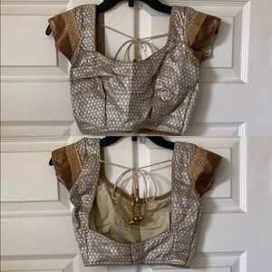Indian Pakistani silver gold bronze cropped top choli short sleeve blouse